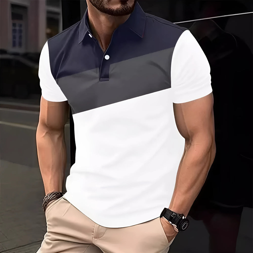 Men's digital print short sleeve T-shirt in polyester pearl cotton fabric showing colour pattern