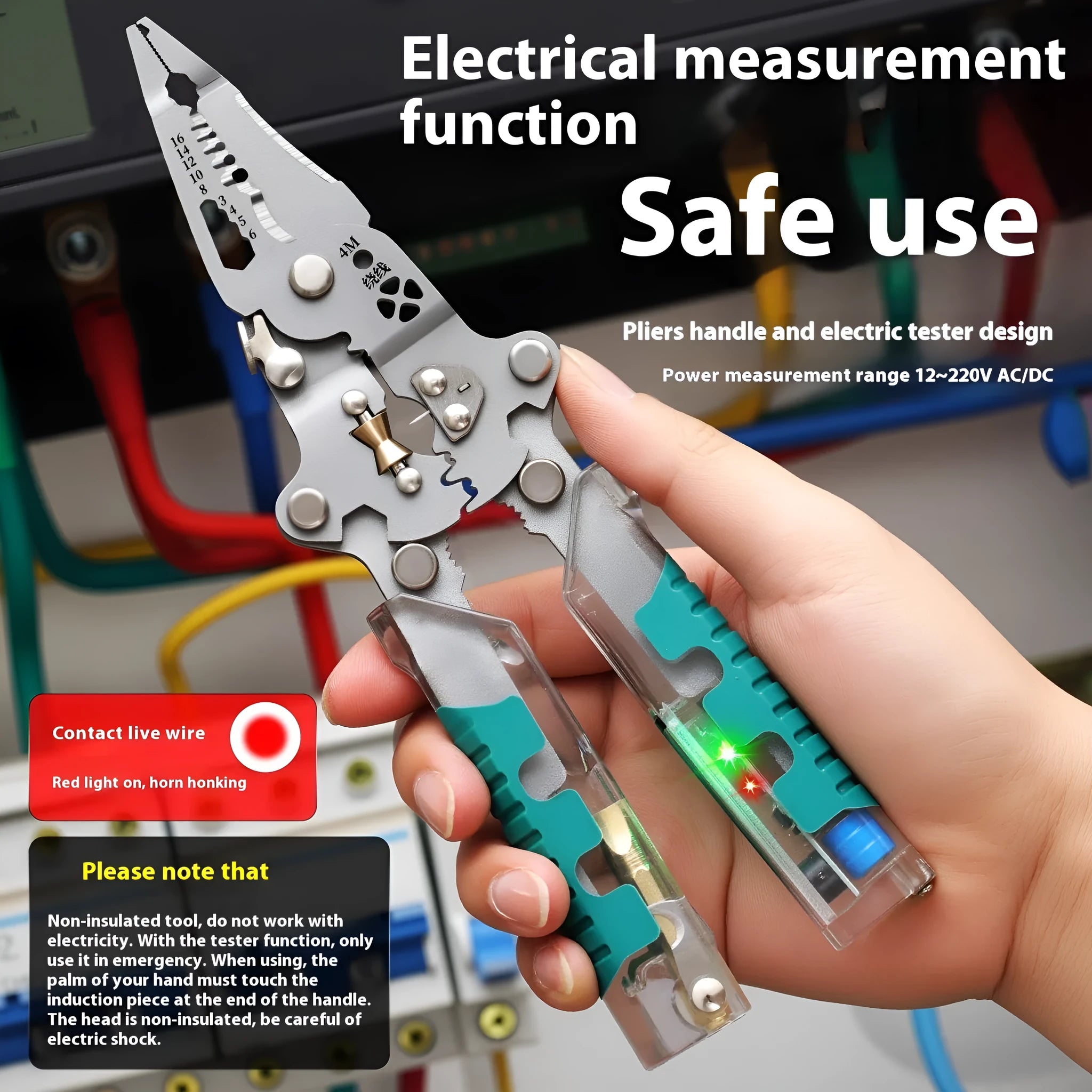 Electricians' wire stripper pointed pliers with rust prevention cutting edges in 225mm length
