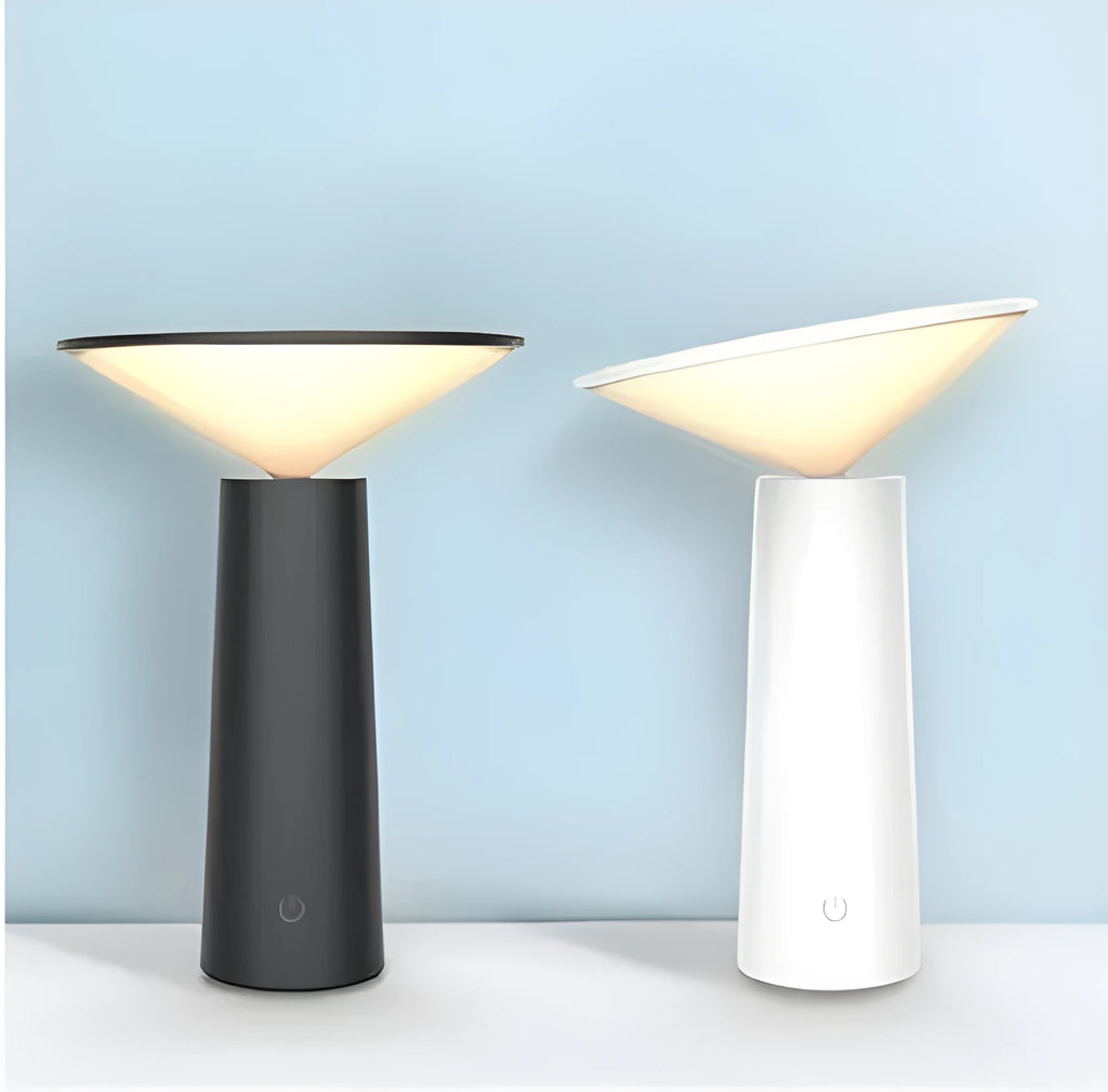 USB rechargeable table lamp with touch sensor and adjustable LED reading light in black or white