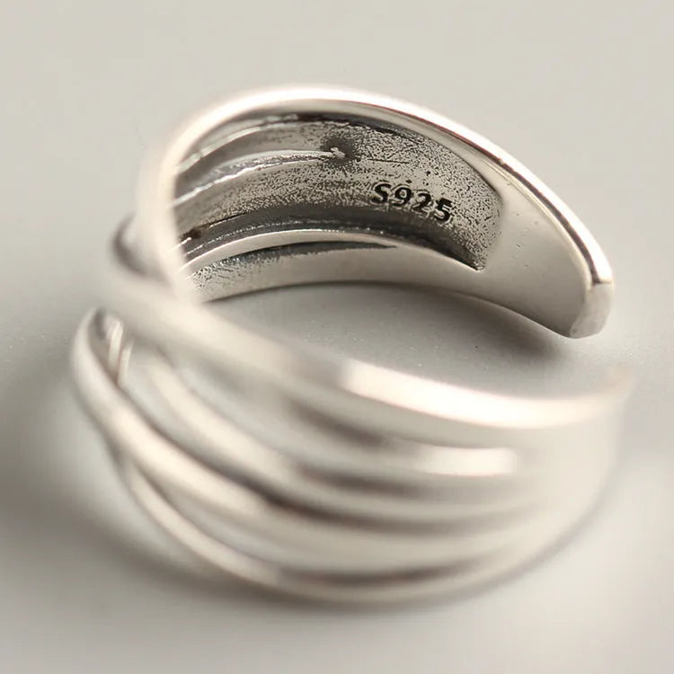 S925 sterling silver vintage weave ring for women in retro silver colour.