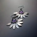 Purple bohemian earrings with animal zodiac modelling and resin gemstone accents