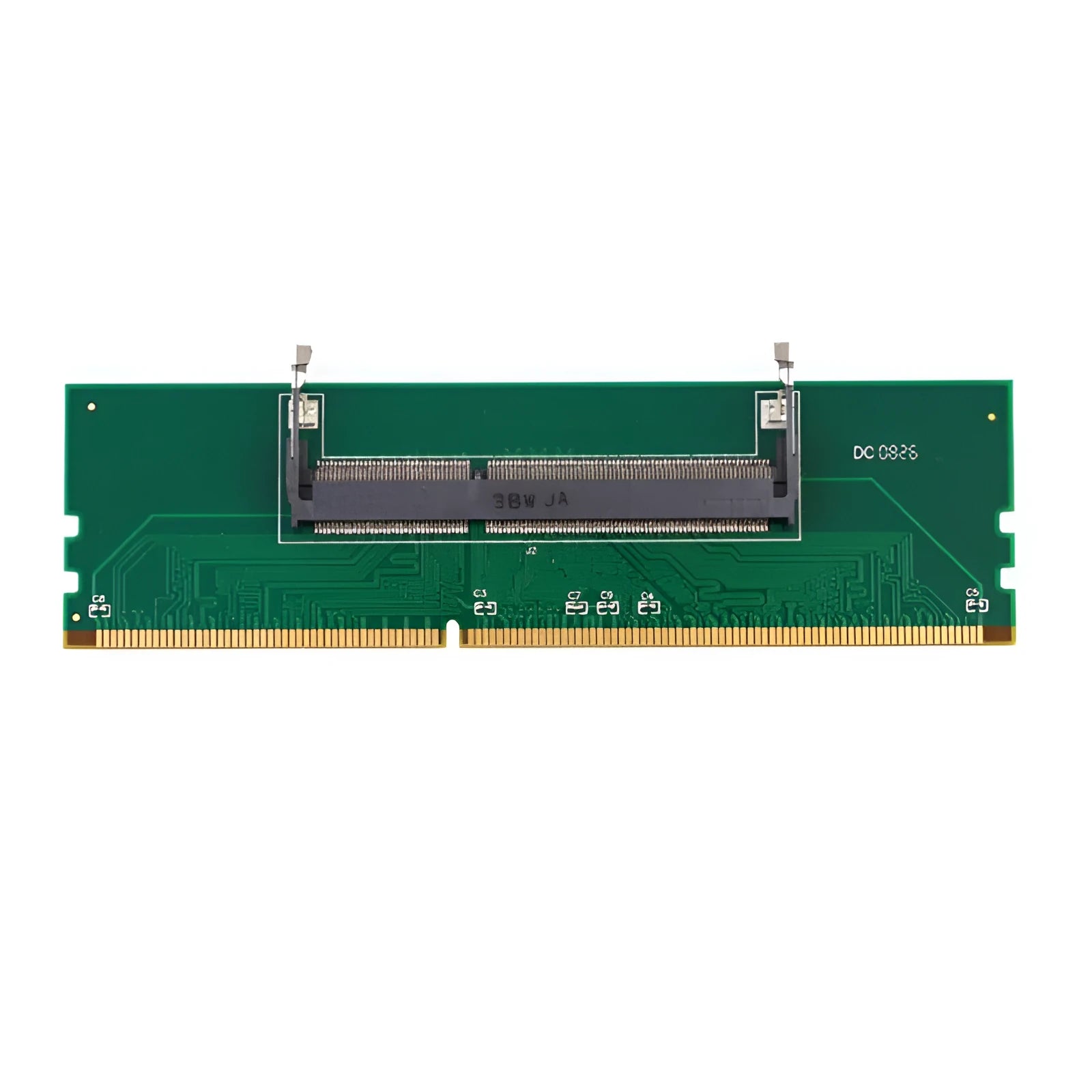 DDR4 laptop to desktop memory adapter card with gold contacts and included memory stick