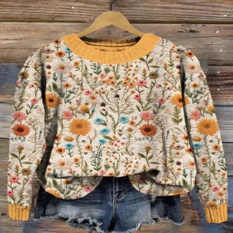 Little Flower digital printed round neck sweater in a colour from the YPM935 range, sizes S to 4XL.