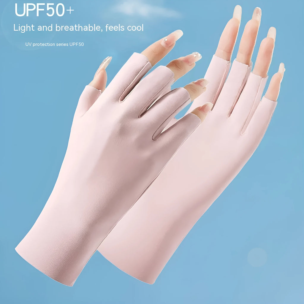 Ice silk sunscreen gloves for women with UPF50+ protection in various colours