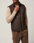 Brown leather men's horizontal vest jacket with straight hem made from polyester fiber, available in multiple sizes