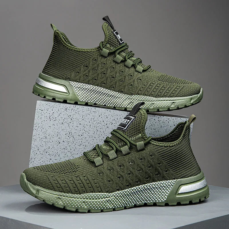 Men's mesh casual shoes in Army Green colour showing simple solid design
