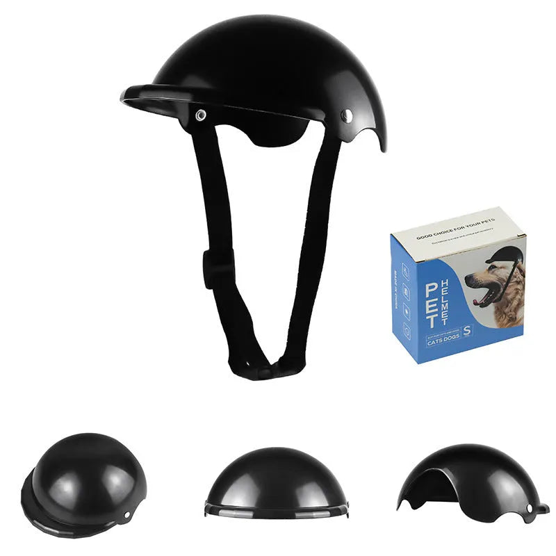 Small S size plastic pet motorcycle helmet in pink, black, yellow, or green for dog safety.