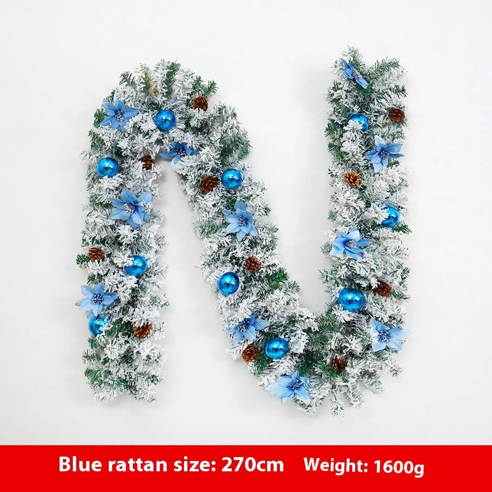 American style flocked rattan Christmas garland vine in a choice of five colours: gold, blue, silver, pink, or red.