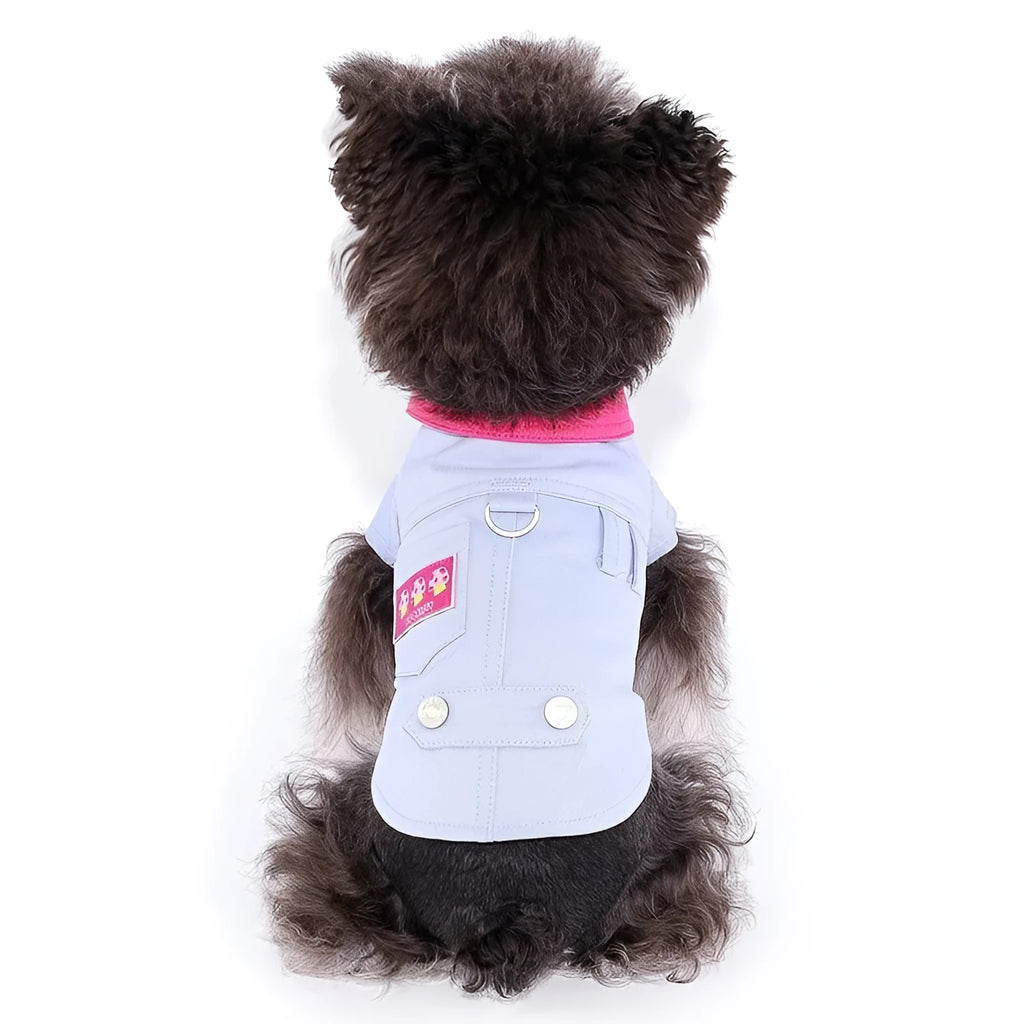 Blue and purple polyester dog cooling vest with reflective strips and adjustable belly strap