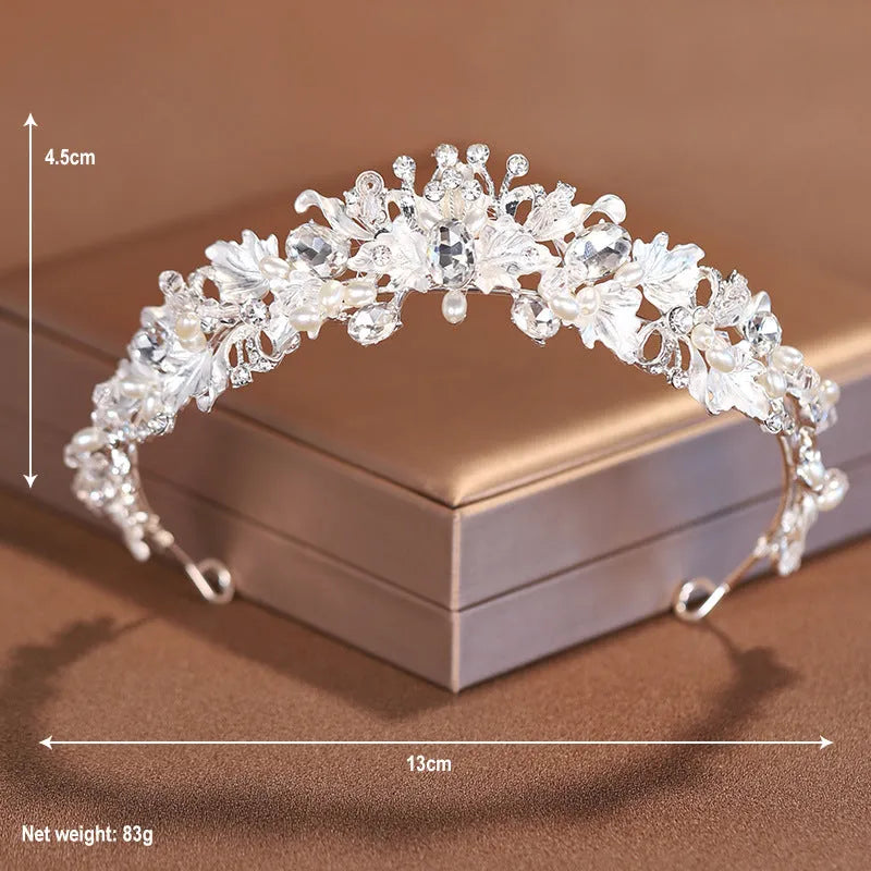 Alloy pearl crown headdress with electroplated gold finish for formal events