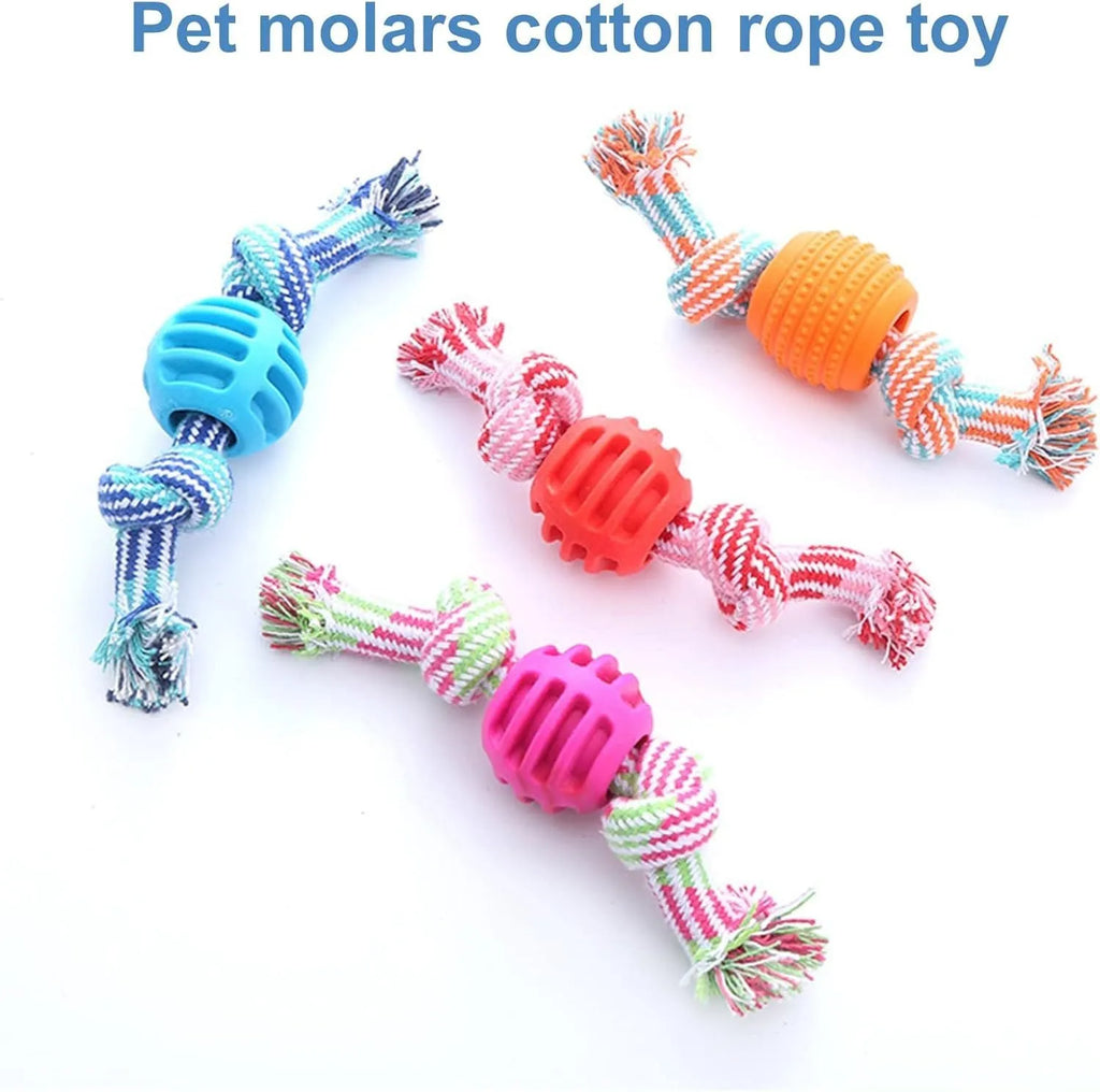 Blue dog chew toy with ropes for dental cleaning and interactive play