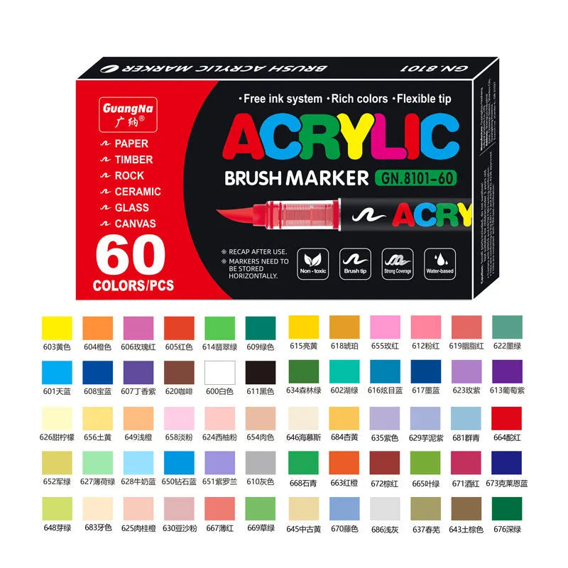 Set of straight liquid acrylic marker pens in multiple colours for art and graffiti