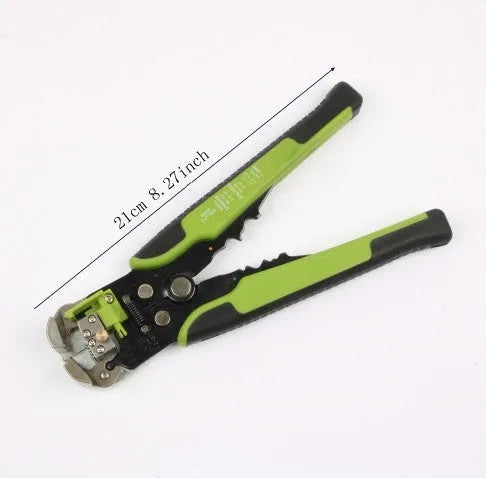 Yellow metal 3-in-1 automatic wire stripper crimping plier with cutting jaws for electrical cable work