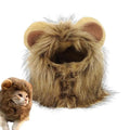 A lion mane wig for cats and small dogs with fluffy artificial hair, plush ears, and an adjustable strap.