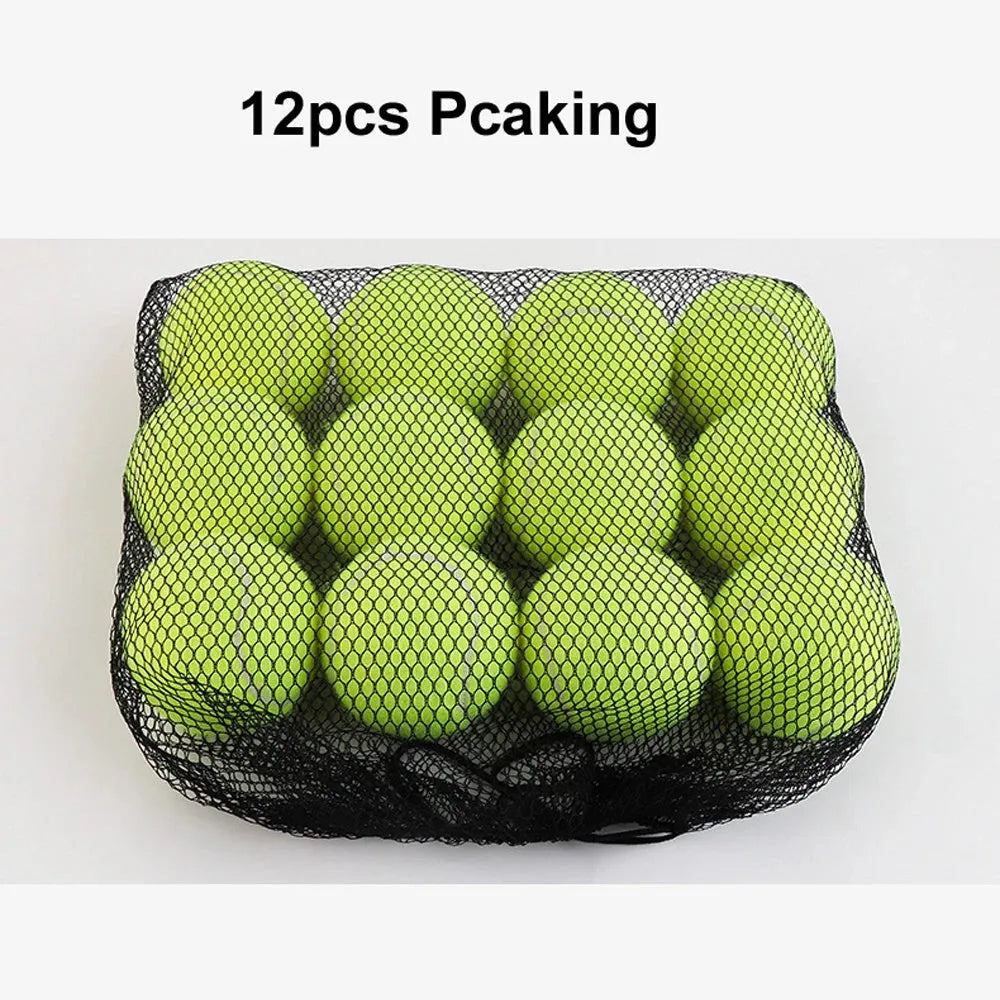 Bright coloured, bite-resistant rubber tennis ball for dogs, 6.3 cm in diameter.