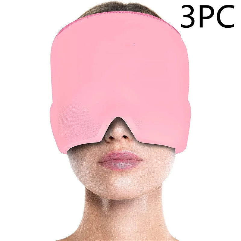 Black elastic cloth gel eye mask for headache relief with adjustable headband