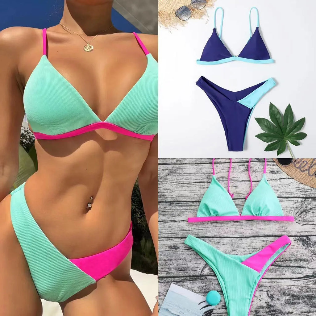 Women's nylon swimsuit briefs set in pattern design with European and American sizing
