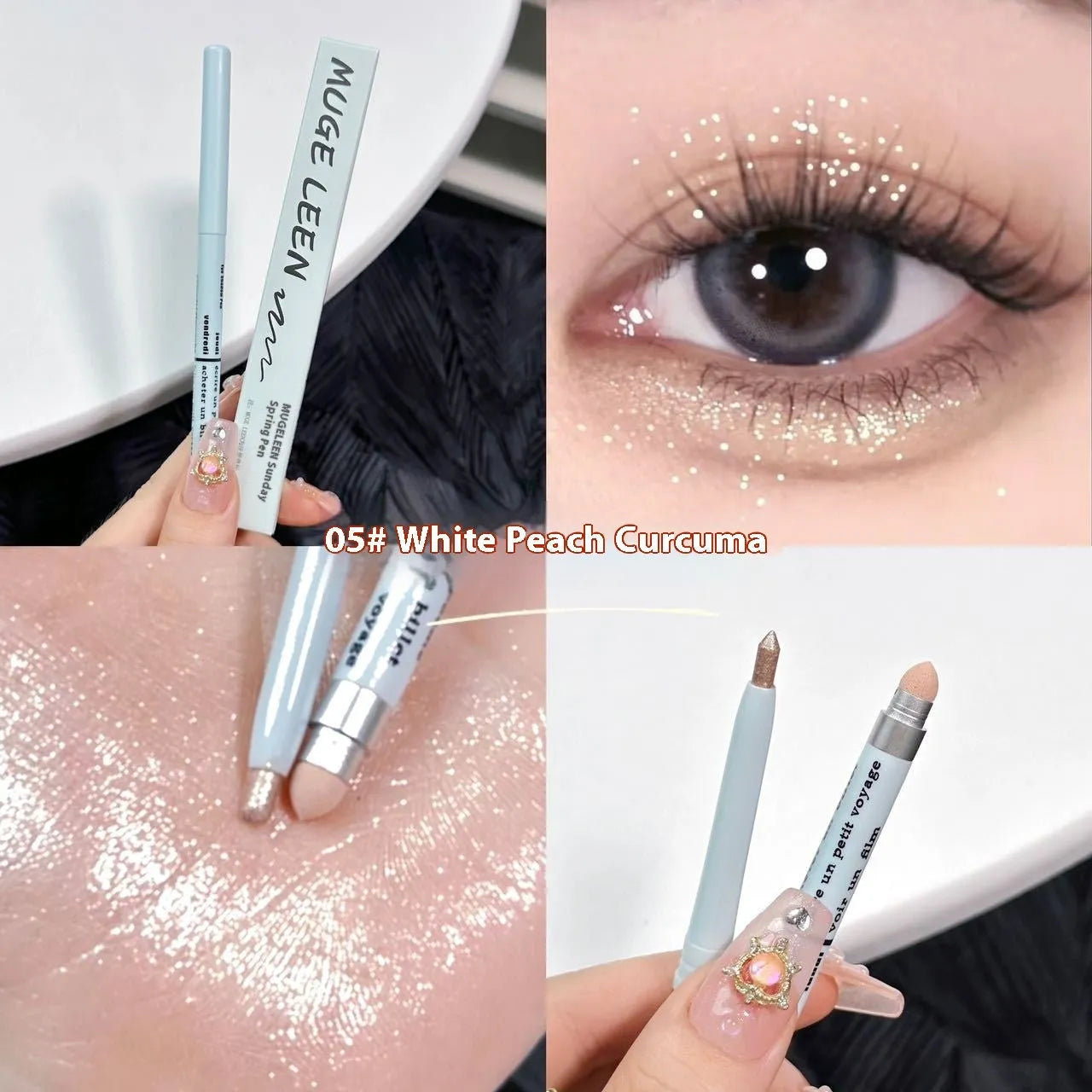 2-in-1 brightening eye shadow pen in a waterproof, smudge-proof formula showing multiple colour options.