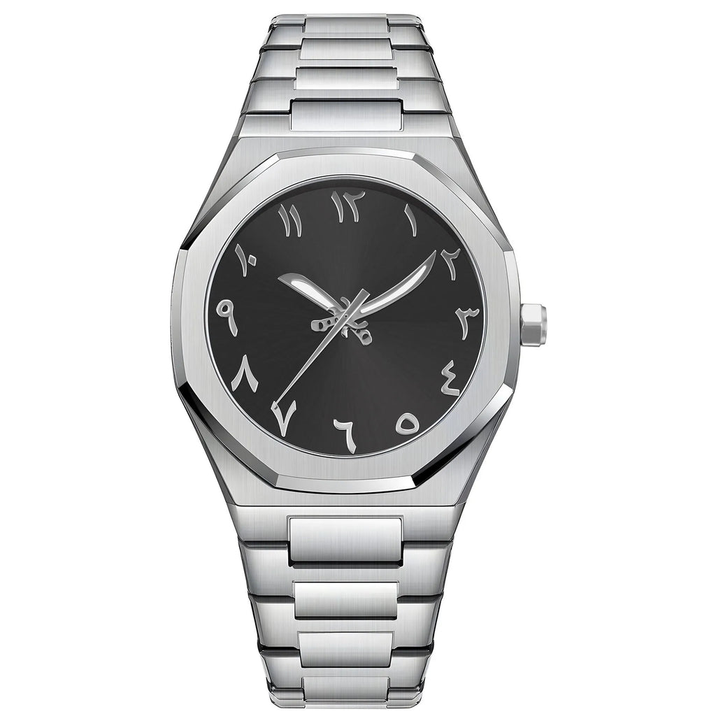 Business casual men's steel belt watch with quartz movement and 10mm thickness