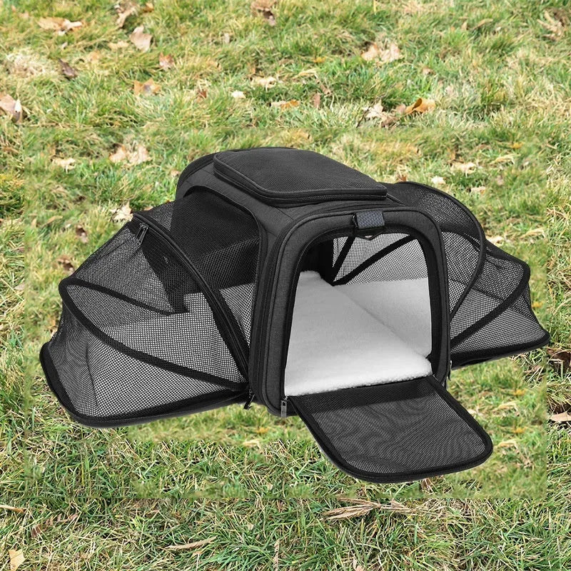 600D cation fabric cat carrier bag in large or small size with piping detailing