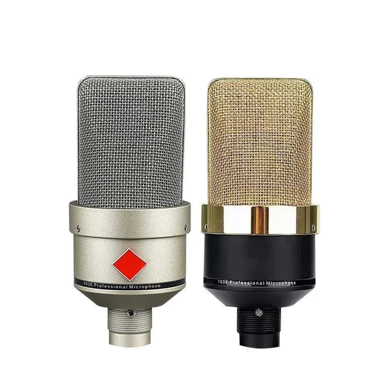 Wired condenser microphone with stand in champagne gold or black gold colour