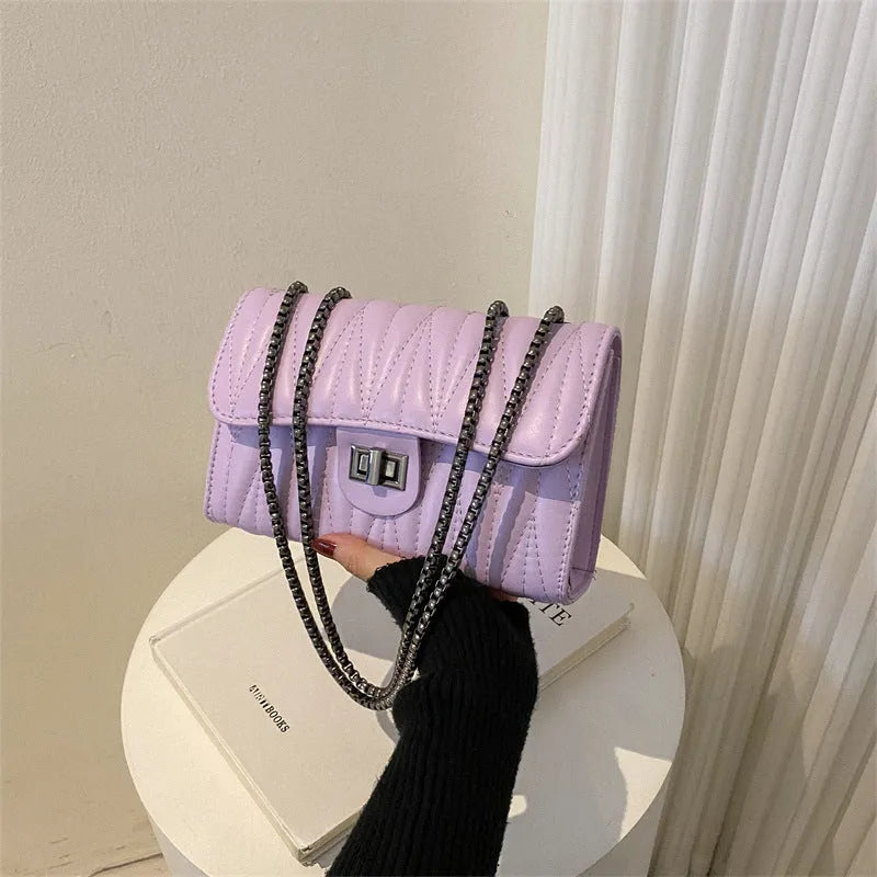 Retro textured diamond pattern women's small shoulder bag in PU leather, horizontal square shape 21x14x7cm