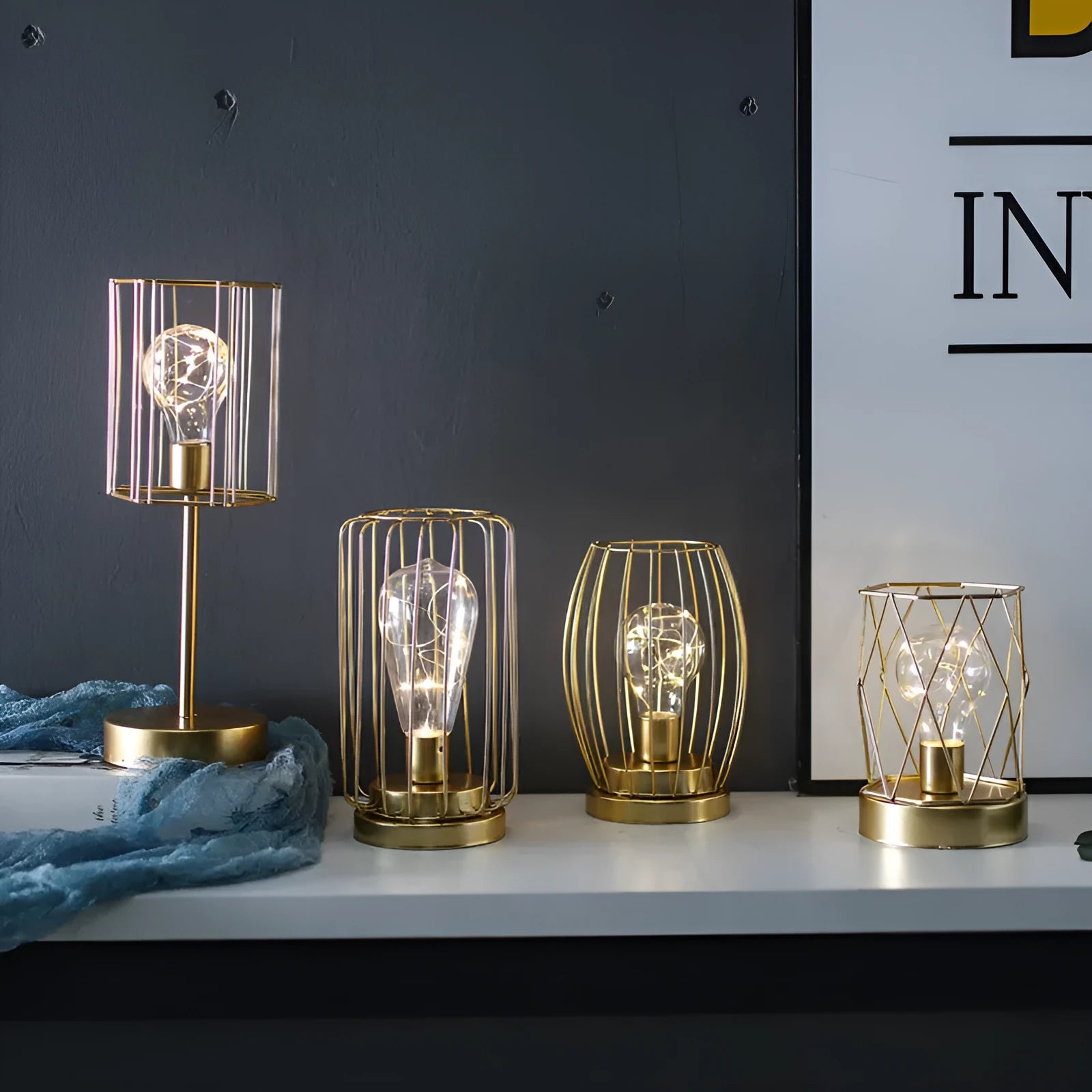 Geometric light bulb candle pendulum ornament in iron with electroplated finish