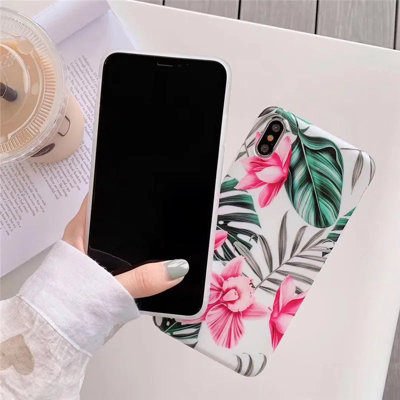 Pink floral pattern TPU back cover case for iPhone