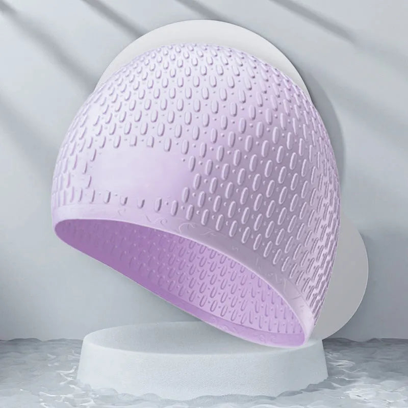 Solid colour silicone swimming cap in water drop shape for adult swimmers