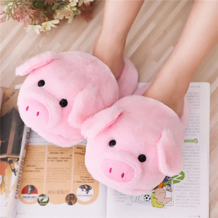 Pink pig-shaped floor slippers for men with short plush fabric.