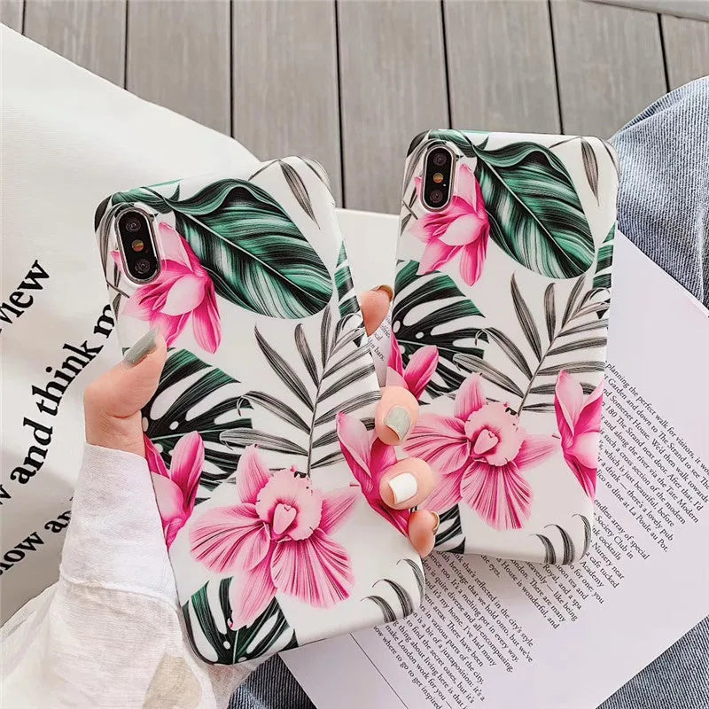 Pink floral pattern TPU back cover case for iPhone