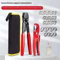 Metal PEX clamp tool set with carbon steel cutting edge and red cloth clamp