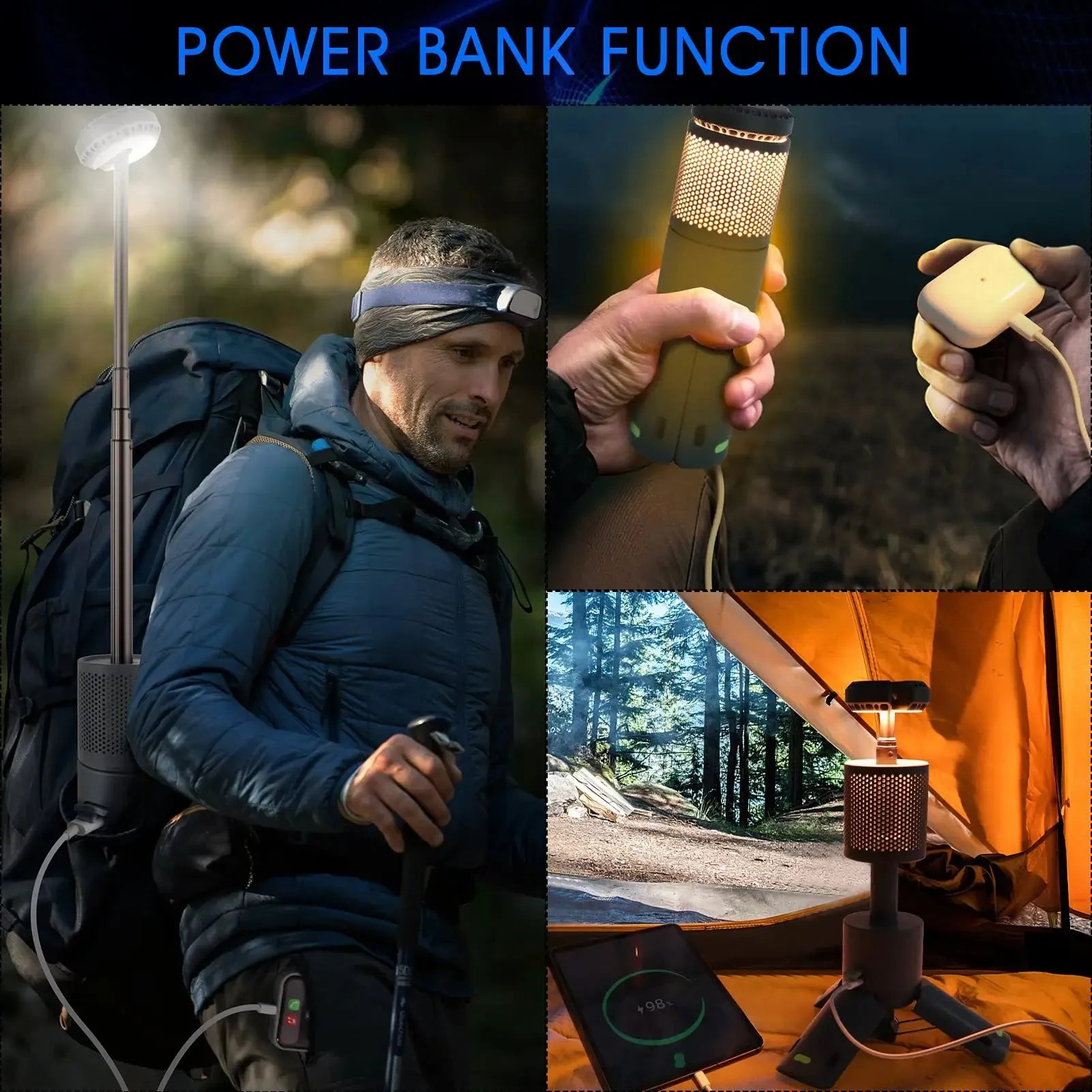 Outdoor camping portable LED light in off white colour with button switch