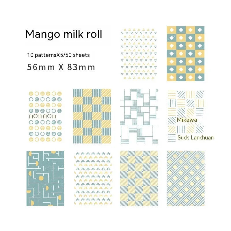 Retro collage note paper in ten pastel colours, each sheet 56mm by 83mm.