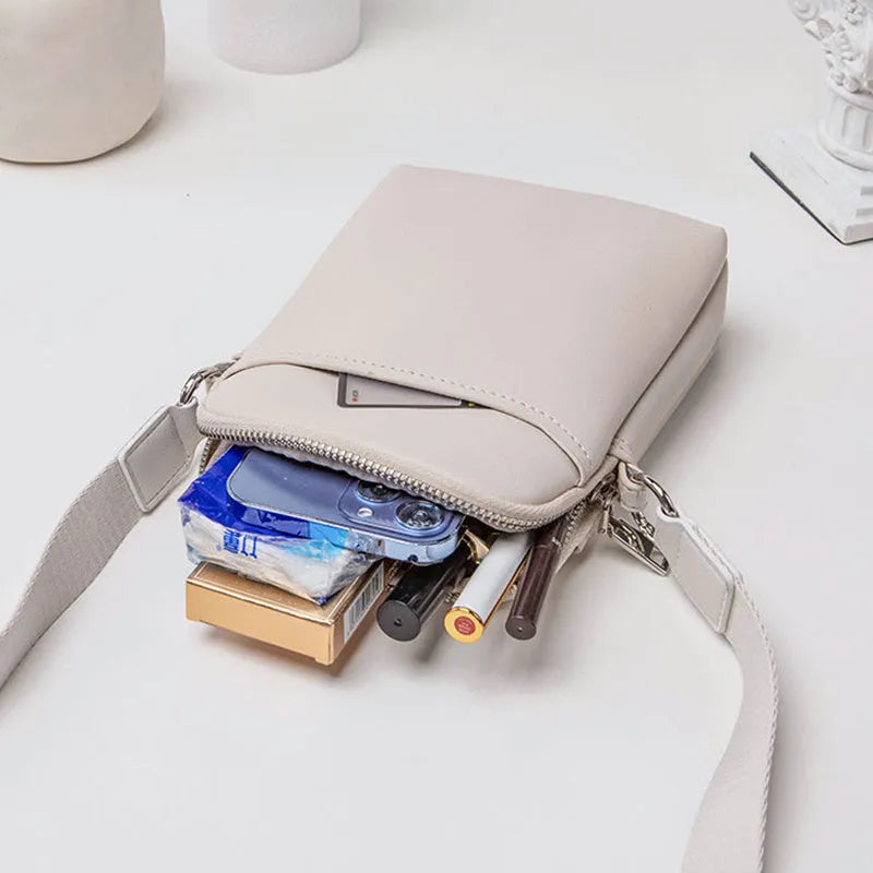Small solid-colour PU leather crossbody shoulder bag for mobile phones