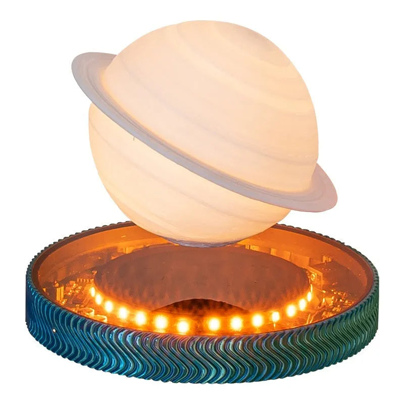 Small magnetic suspension night lamp with a levitating Moon ornament in modern 3D printed design.