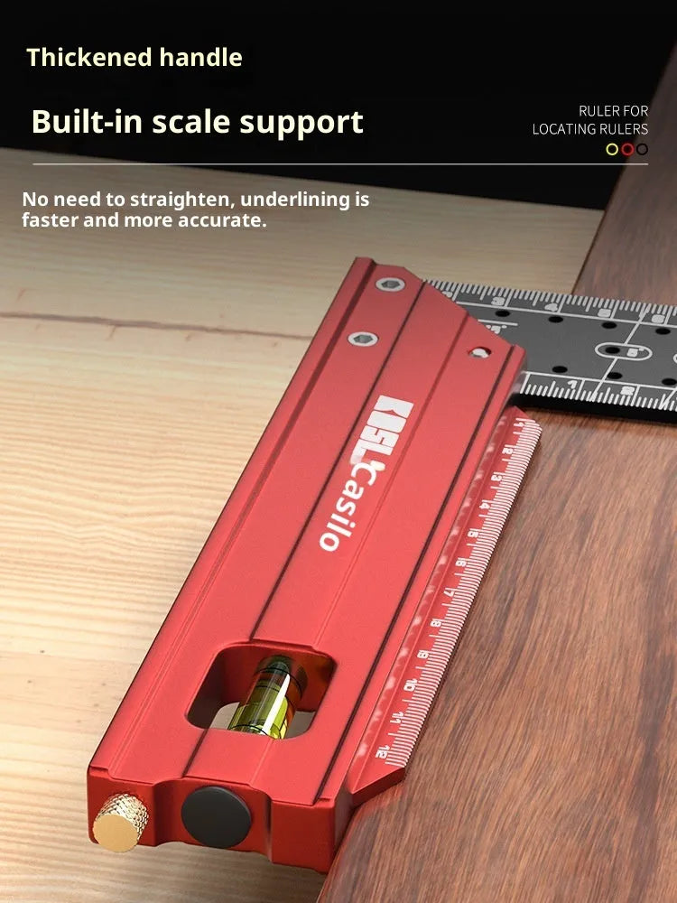Thick aluminium alloy lineation ruler with multi-angle positioning and scribing holes for woodworking