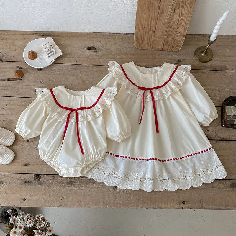 Baby Girls' Cotton Lace Onesie Romper Long Sleeve Jumpsuit Autumn Princess Style Sizes 66cm to 140cm for Everyday Wear and Special Occasions