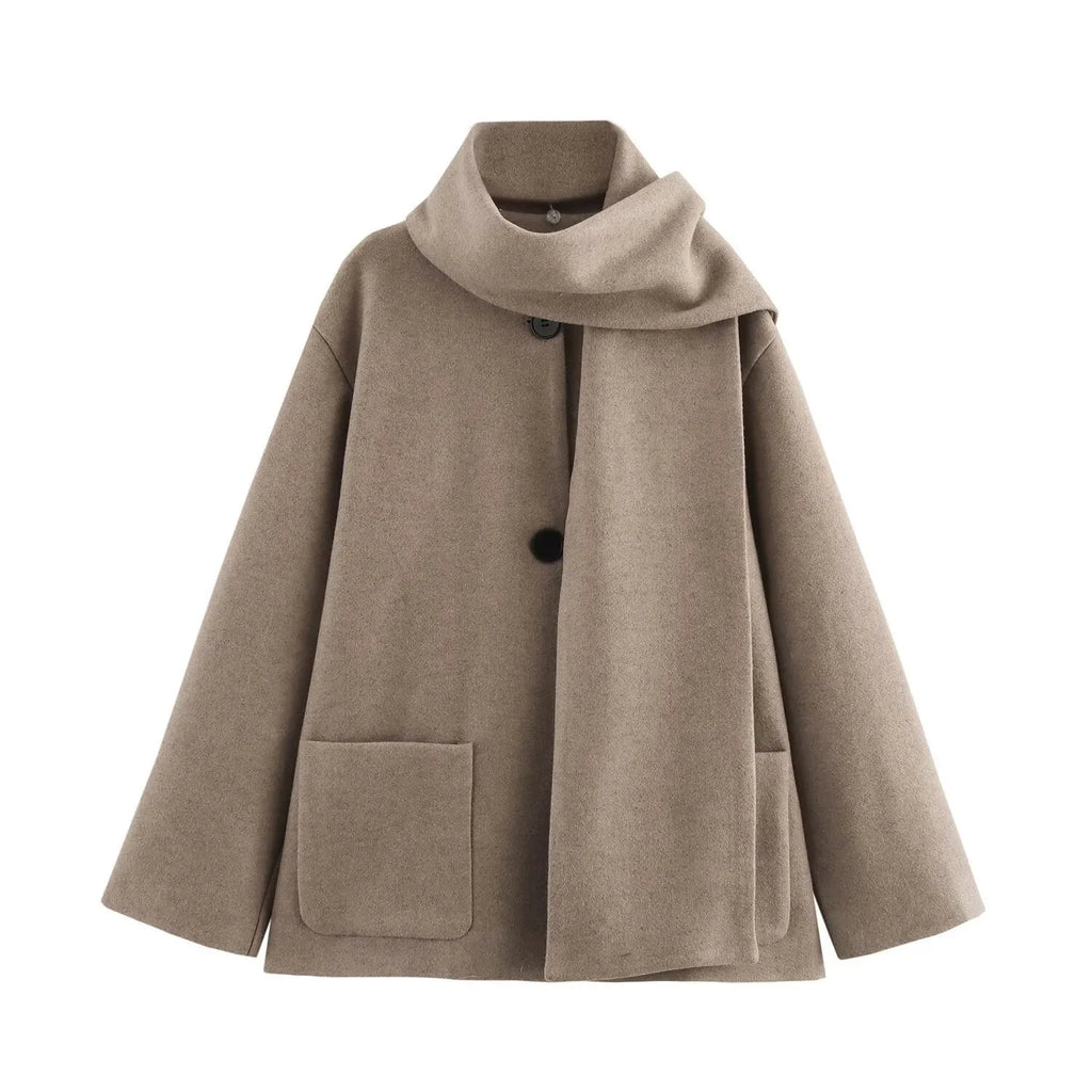 Women's longline overcoat with artificial fur collar in street fashion style
