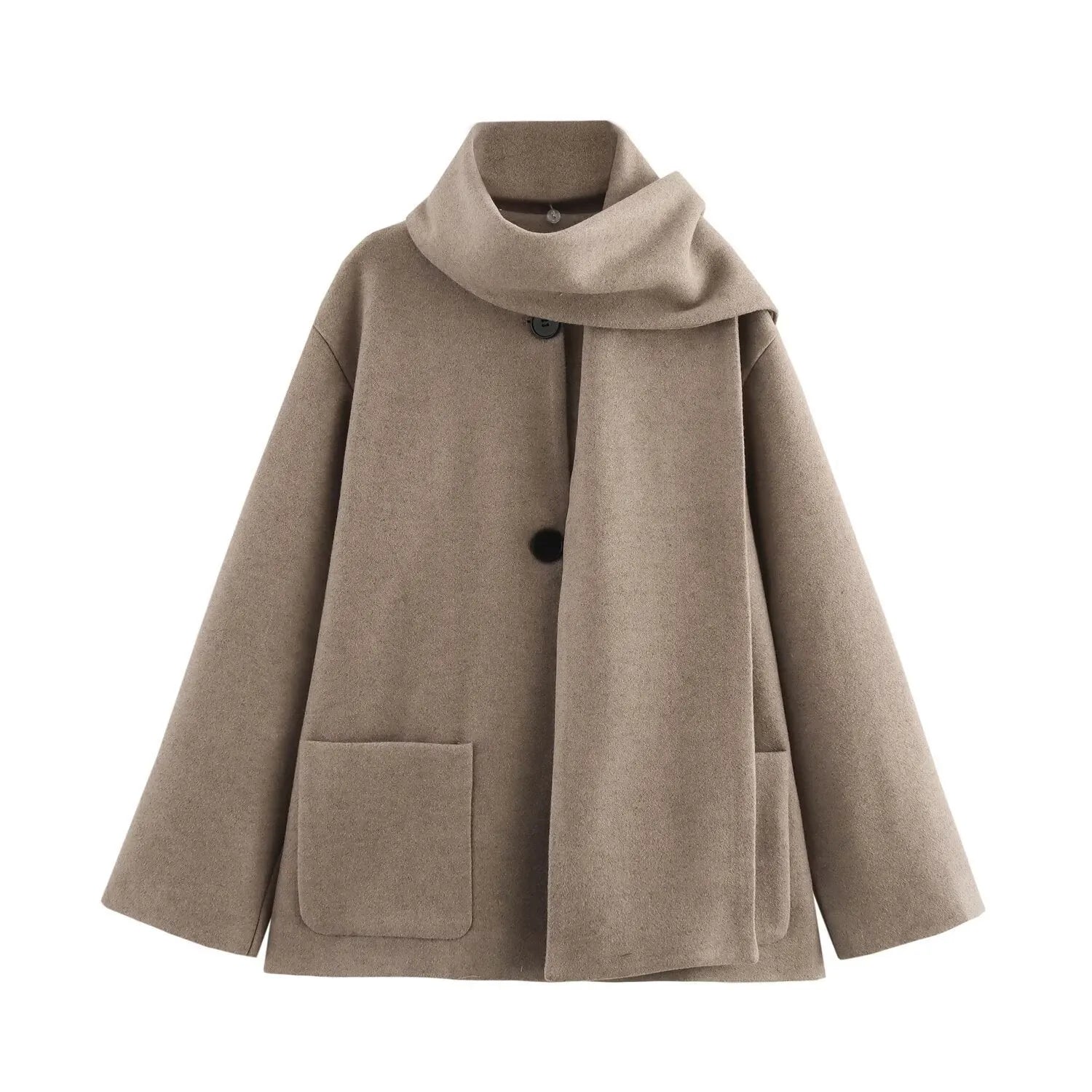 Women's longline overcoat with artificial fur collar in street fashion style