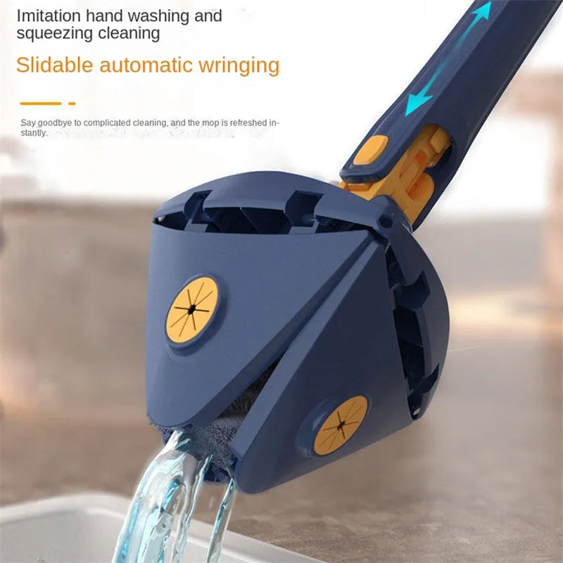 Extendable triangle mop with 360° rotating head and stainless steel pole for deep cleaning