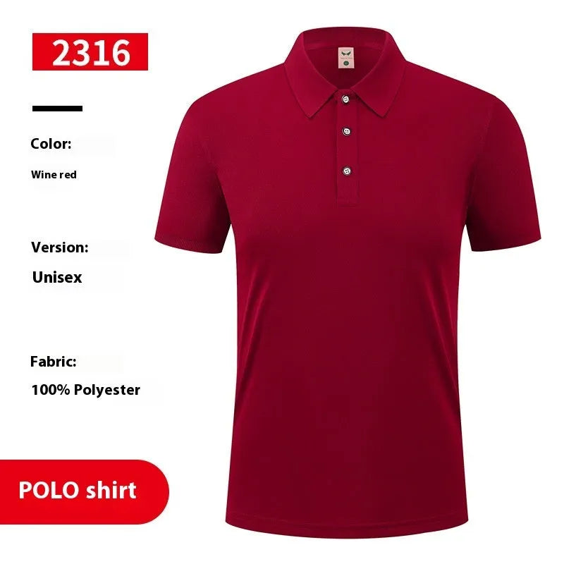 Men's short sleeve ice silk polo shirt with an advertising logo print on the chest.