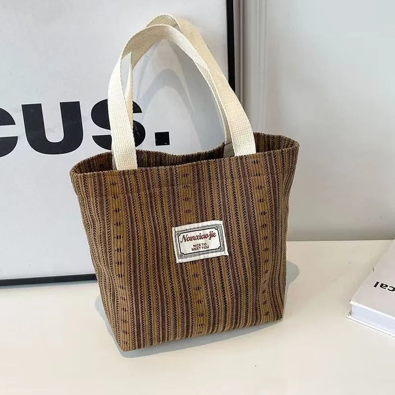 Japanese style corduroy handbag with large capacity in fresh sweet design