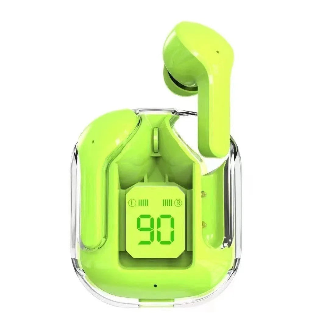 Transparent space capsule case true wireless Bluetooth earphones with digital display screen in multiple colours