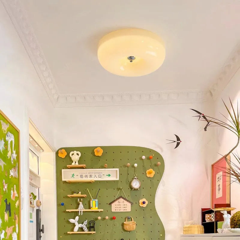Cream coloured American style bedroom ceiling lamp with three light colour settings
