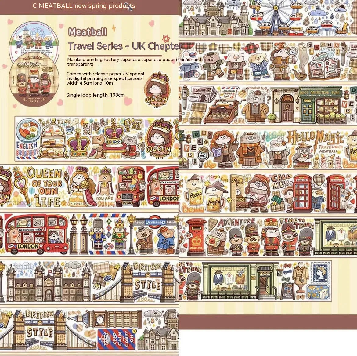Sheet of cute cartoon character stickers on Japanese paper for haemorrhoid tape packaging and planners.