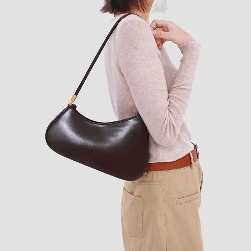 Retro oval women's underarm bag in PU material with sandwich pocket and single shoulder strap