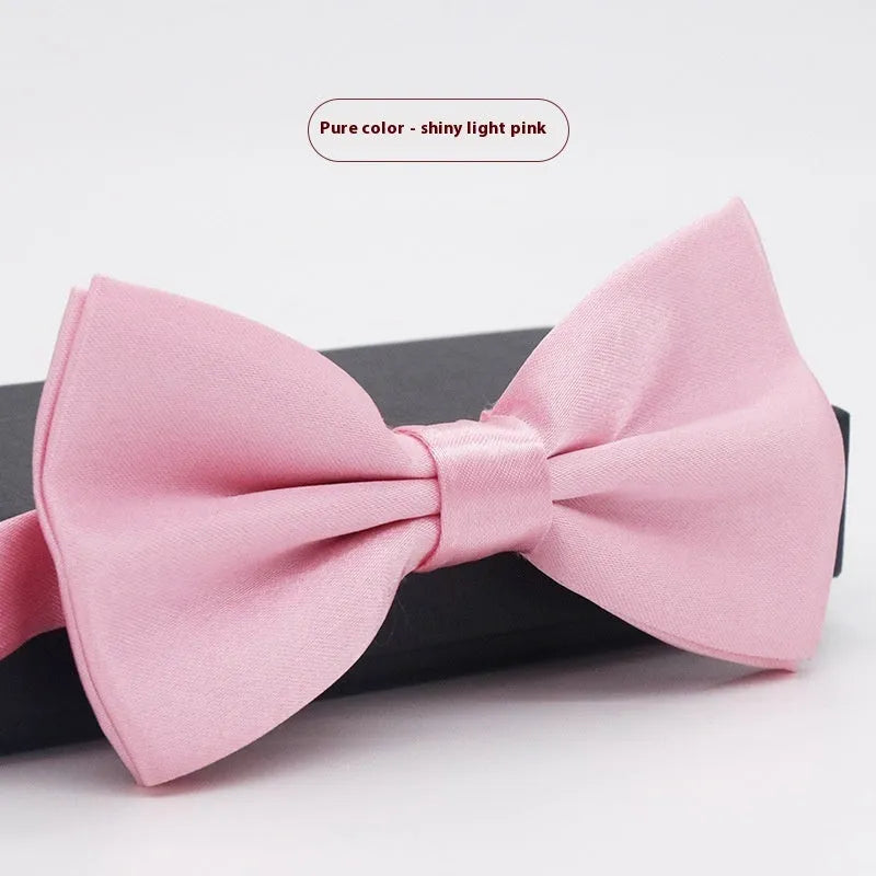 Men's flat head solid colour bow tie in polyester, showing 12cm by 6cm size on a background.
