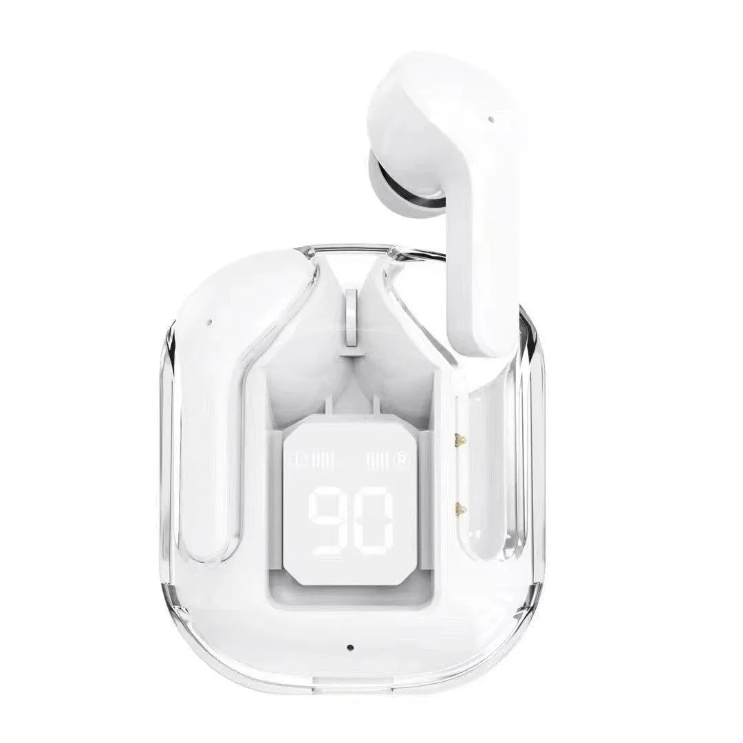 Transparent space capsule case true wireless Bluetooth earphones with digital display screen in multiple colours
