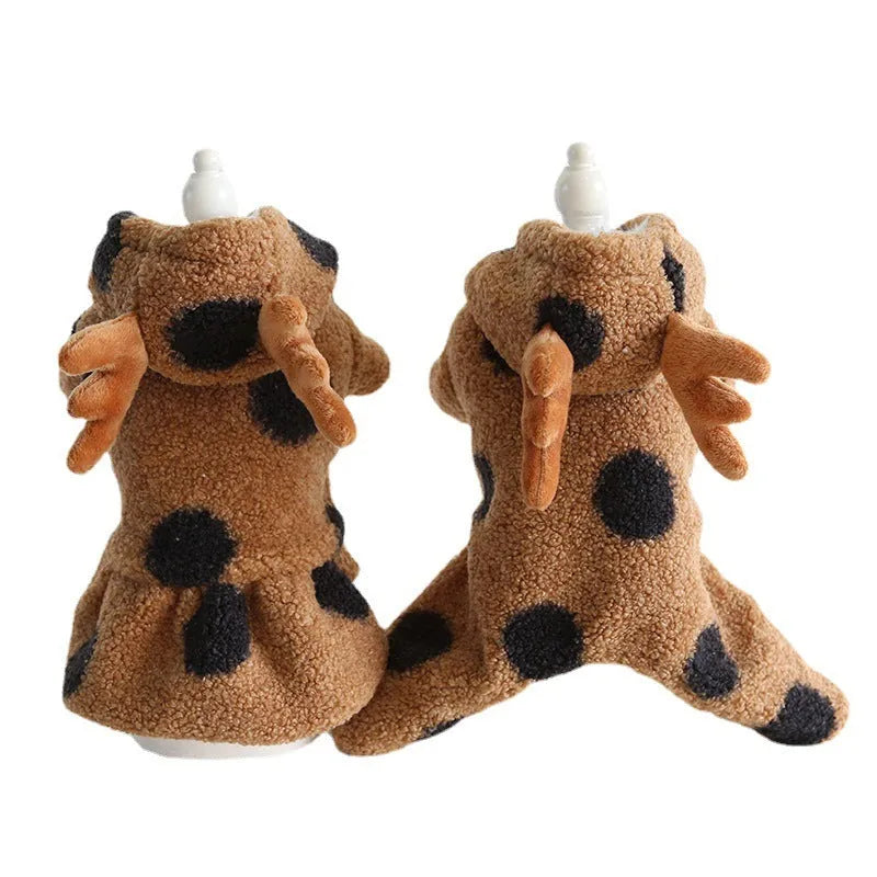 Polka dot elk couple pet costume in four leg and skirt styles for dogs and cats